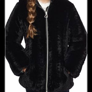 Amy Beyer Faux Fur Black Hooded Zipper Jacket